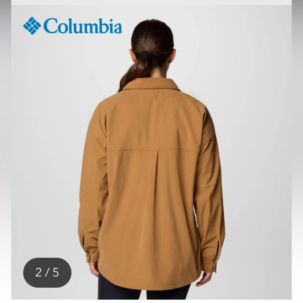 Columbia Women's Blue Point Creek Corduroy Shirt Jacket size large Camel Brown - Picture 2 of 9